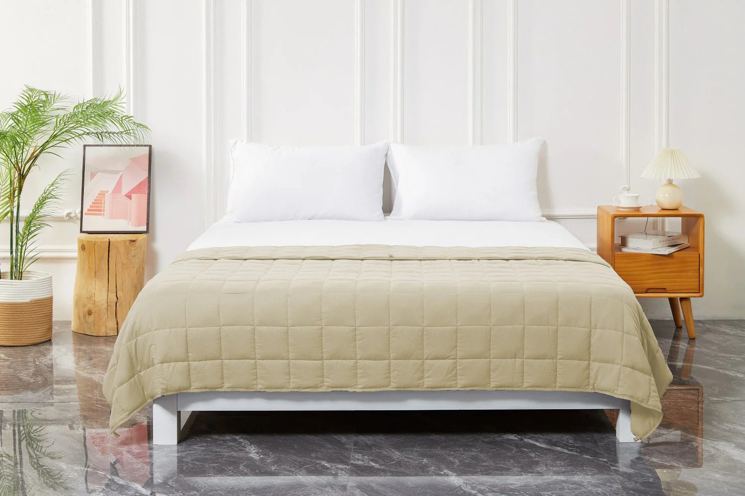 King Size Weighted Blanket - Cool Bamboo Beige Weighted Comforter for All Seasons - Image 3