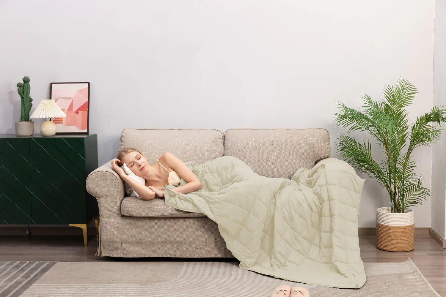 King Size Weighted Blanket - Cool Bamboo Beige Weighted Comforter for All Seasons - Image 5