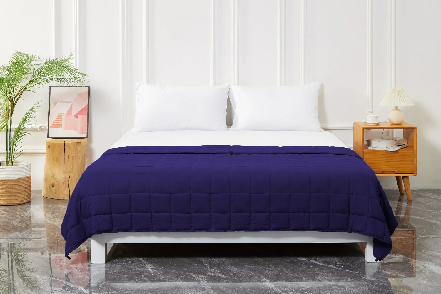 Queen Size Weighted Blanket - Cool Bamboo Navy Blue Heavy Comforter for Better Sleep - Image 7